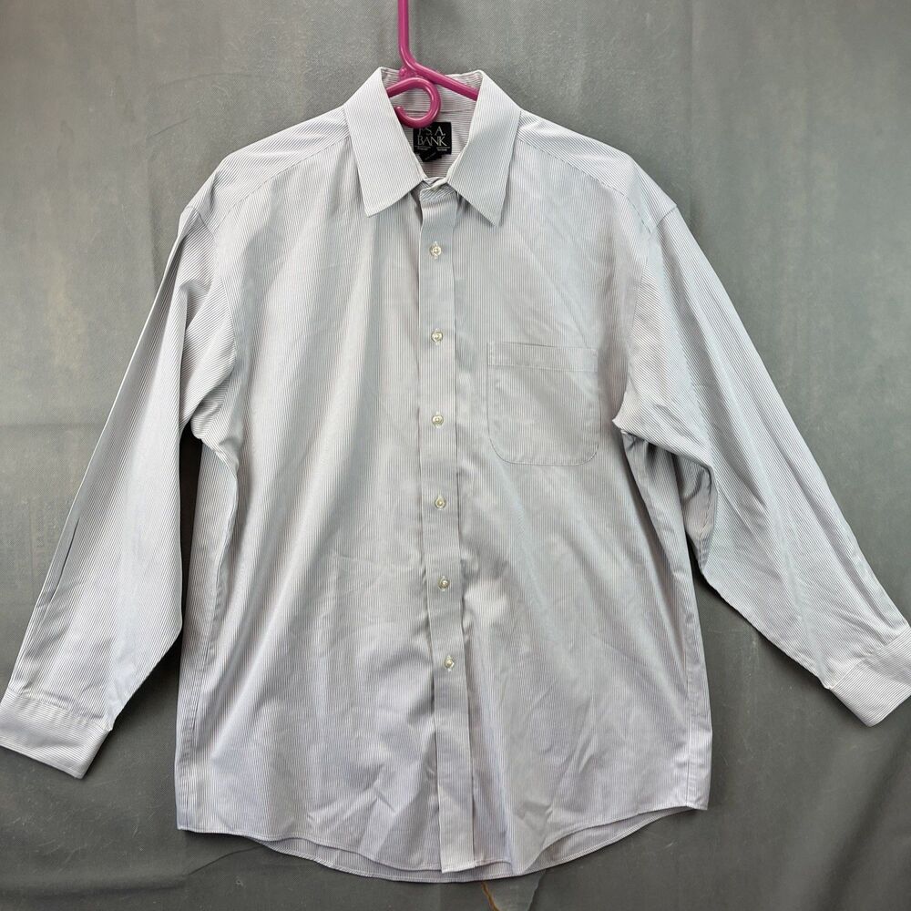 Jos. A. Bank Men's Long Sleeve Button-Up White Gray Striped Shirt Size 15 1/2-33